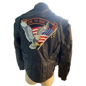 Unik Ultra Men's Leather Motorcycle Jacket Size 48 Black Heavy Duty Biker Coat